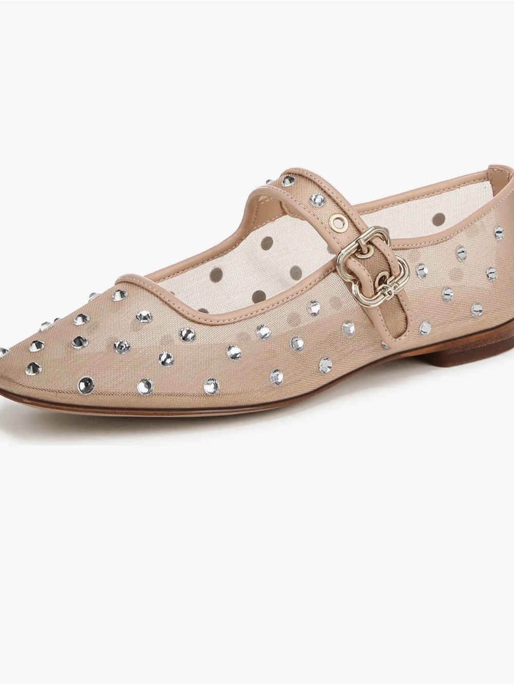 Sam Edelman Nude Crystal-Studded Mary Jane Flats